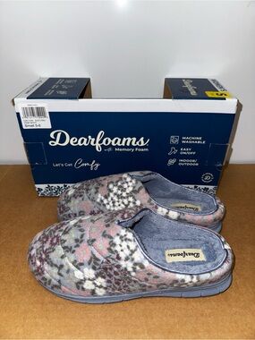 Dearfoams Women's Slippers Memory Foam Size Small (5/6) Blue Floral  - Like New